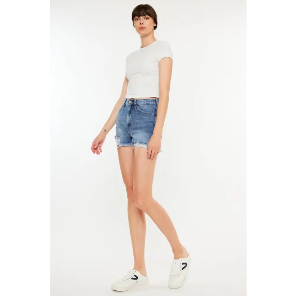 Kancan Distressed Raw Hem High Waist Denim Shorts - on Sale Worldwide Shipping