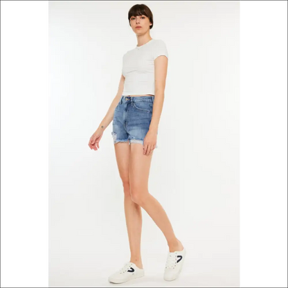 Kancan Distressed Raw Hem High Waist Denim Shorts - on Sale Worldwide Shipping