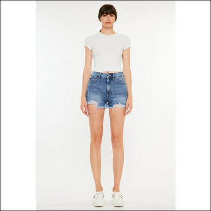 Kancan Distressed Raw Hem High Waist Denim Shorts - on Sale Worldwide Shipping