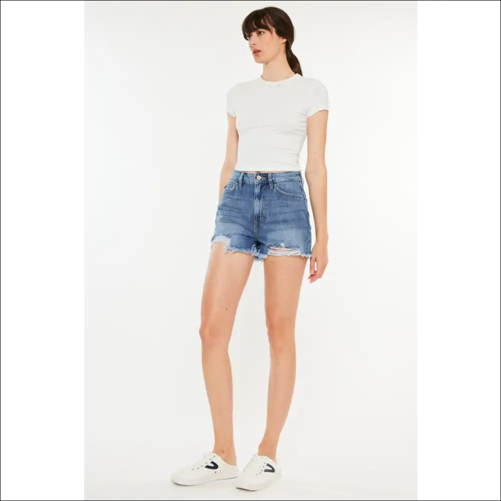 Kancan Distressed Raw Hem High Waist Denim Shorts - on Sale Worldwide Shipping