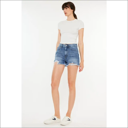 Kancan Distressed Raw Hem High Waist Denim Shorts - on Sale Worldwide Shipping