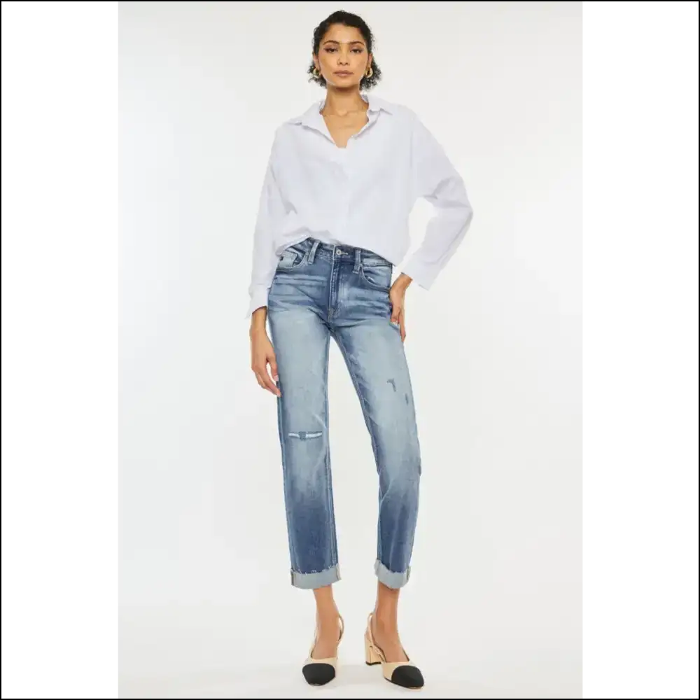 Kancan High Rise Cuffed Straight Jeans: for when your Diva Needs a Lift! 🎉💁‍♀️ - Blue / 13 - Jeans on Sale Worldwide Shipping