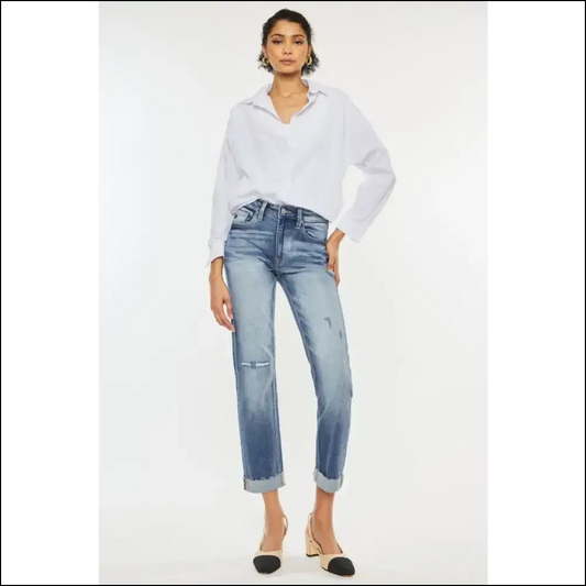 Kancan High Rise Cuffed Straight Jeans: for when your Diva Needs a Lift! 🎉💁‍♀️ - Blue / 13 - Jeans on Sale Worldwide Shipping