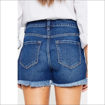 Kancan High Rise Frayed Hem Denim Shorts - on Sale Worldwide Shipping