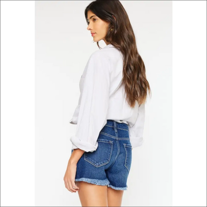 Kancan High Rise Frayed Hem Denim Shorts - on Sale Worldwide Shipping