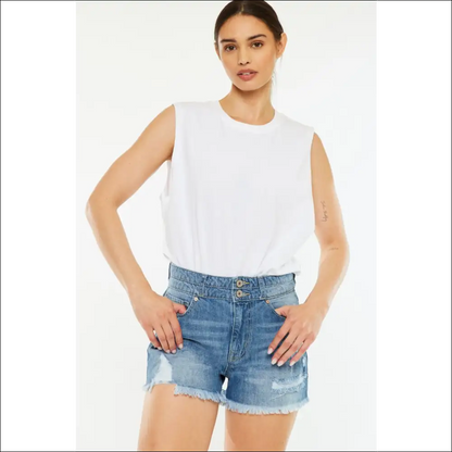 Kancan High Rise Raw Hem Denim Shorts - Medium / 3xl - on Sale Worldwide Shipping