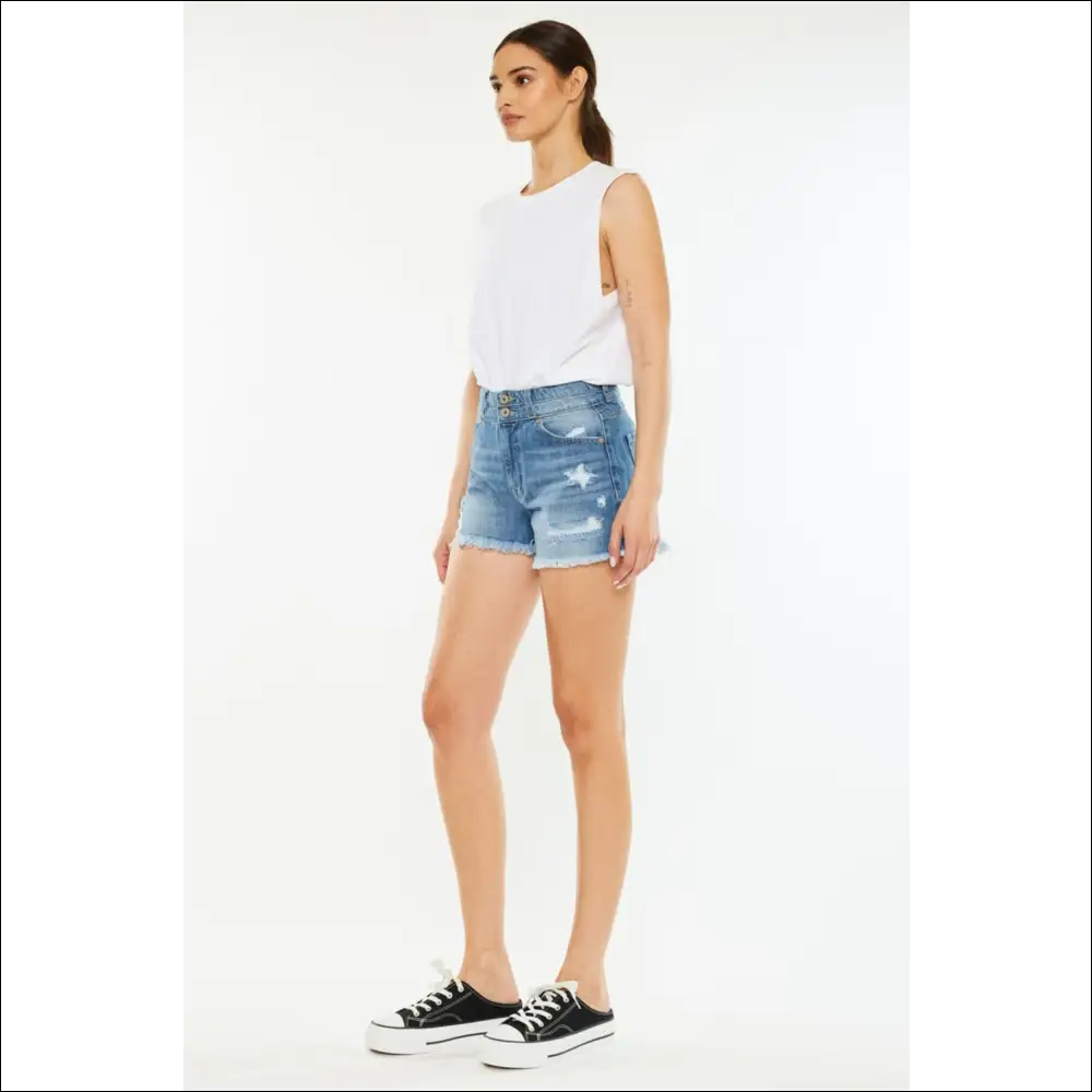 Kancan High Rise Raw Hem Denim Shorts - on Sale Worldwide Shipping
