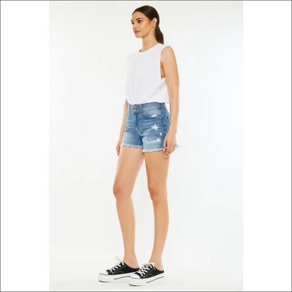 Kancan High Rise Raw Hem Denim Shorts - on Sale Worldwide Shipping