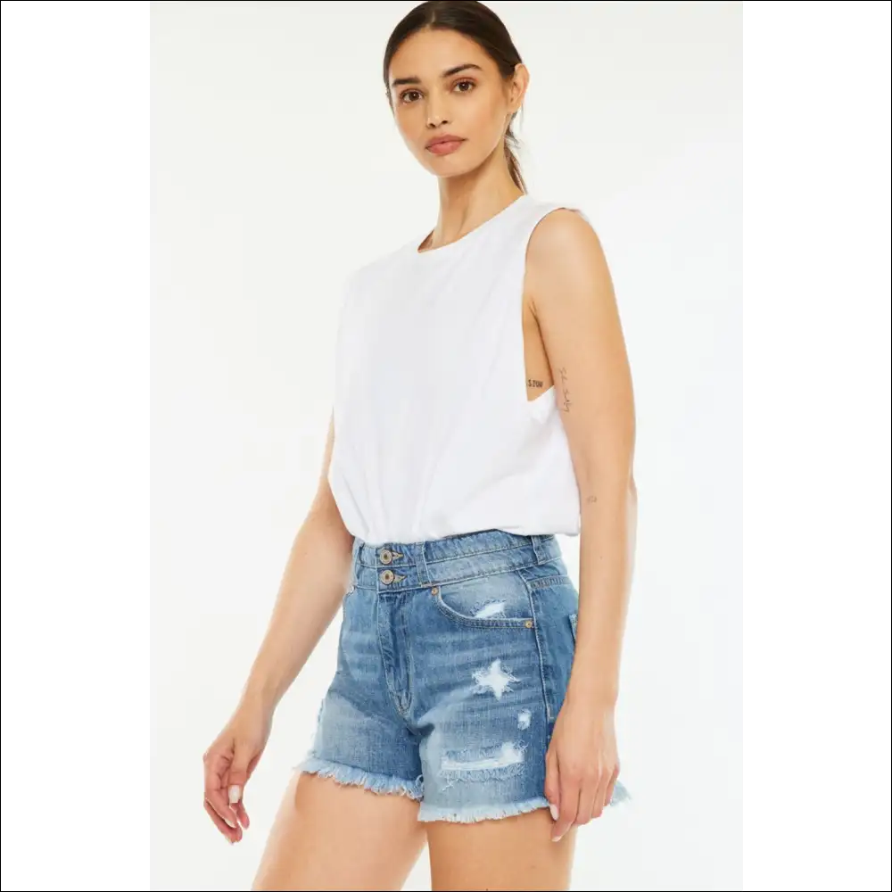 Kancan High Rise Raw Hem Denim Shorts - on Sale Worldwide Shipping