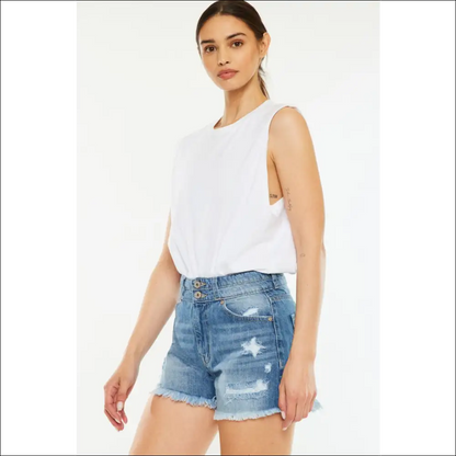 Kancan High Rise Raw Hem Denim Shorts - on Sale Worldwide Shipping