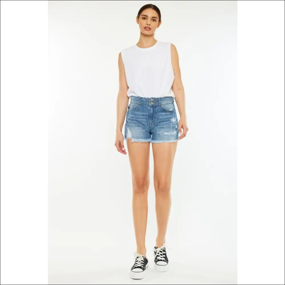 Kancan High Rise Raw Hem Denim Shorts - on Sale Worldwide Shipping