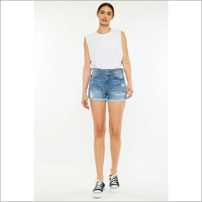 Kancan High Rise Raw Hem Denim Shorts - on Sale Worldwide Shipping