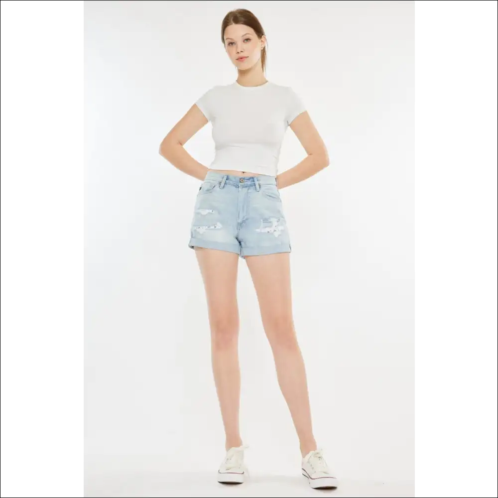 Kancan High Rise Repaired Mom Denim Shorts - Light / s - on Sale Worldwide Shipping