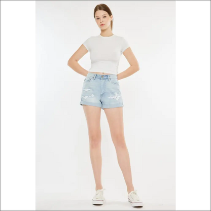 Kancan High Rise Repaired Mom Denim Shorts - Light / s - on Sale Worldwide Shipping