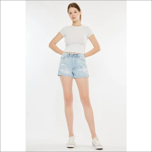 Kancan High Rise Repaired Mom Denim Shorts - Light / s - on Sale Worldwide Shipping