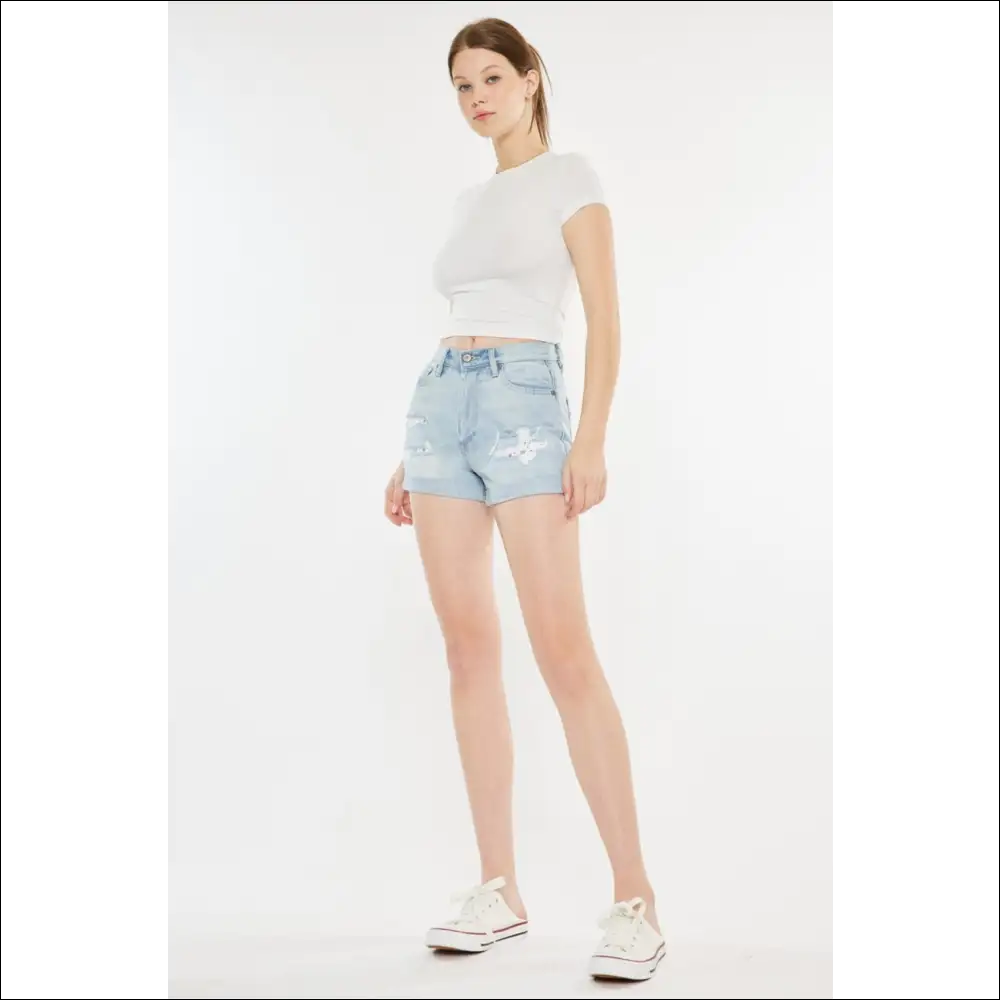 Kancan High Rise Repaired Mom Denim Shorts - on Sale Worldwide Shipping