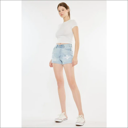 Kancan High Rise Repaired Mom Denim Shorts - on Sale Worldwide Shipping
