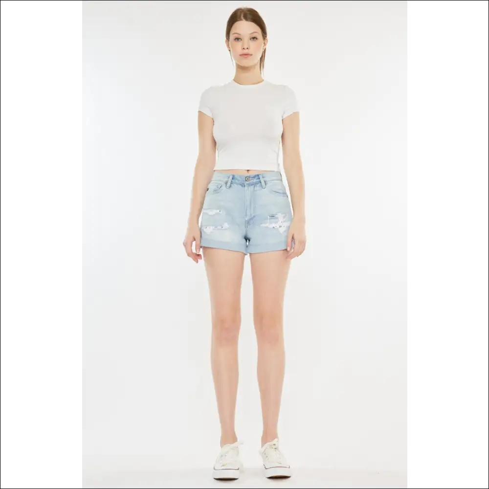 Kancan High Rise Repaired Mom Denim Shorts - on Sale Worldwide Shipping