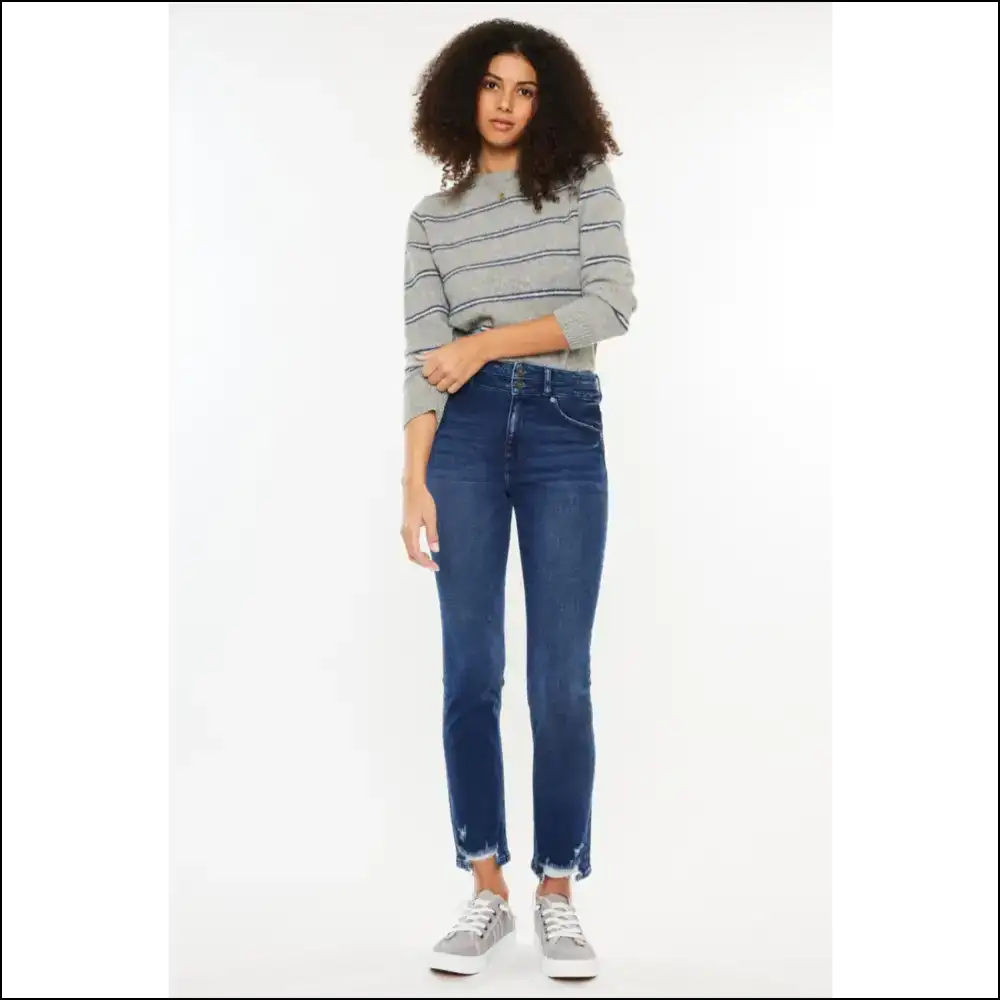 Kancan High Rise Slim Straight Jeans: your Bffs not just Pants! 😂👖 - Dark / 5 - Jeans on Sale Worldwide Shipping