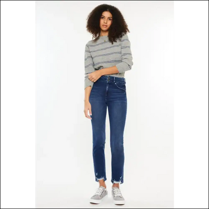 Kancan High Rise Slim Straight Jeans: your Bffs not just Pants! 😂👖 - Dark / 5 - Jeans on Sale Worldwide Shipping