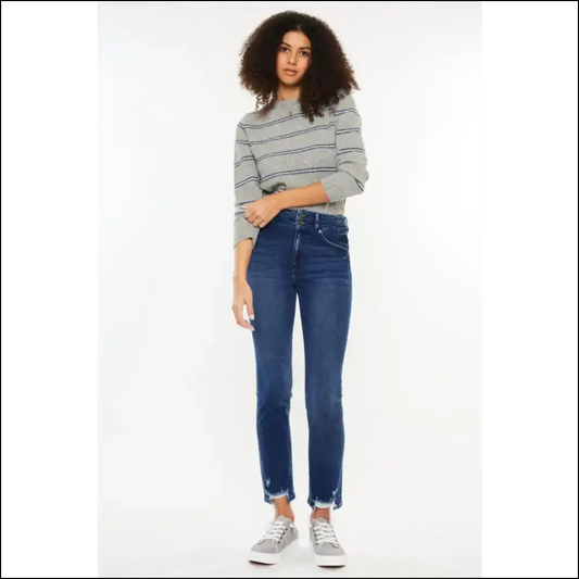 Kancan High Rise Slim Straight Jeans: your Bffs not just Pants! 😂👖 - Dark / 5 - Jeans on Sale Worldwide Shipping