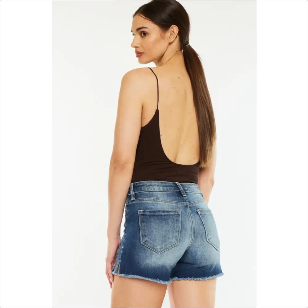 Kancan High Waist Raw Hem Denim Shorts - on Sale Worldwide Shipping