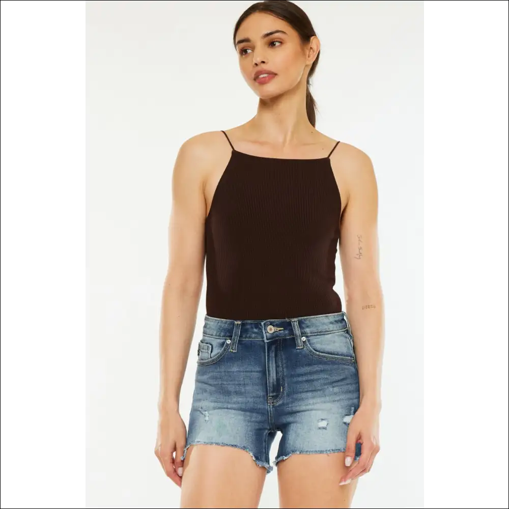 Kancan High Waist Raw Hem Denim Shorts - on Sale Worldwide Shipping