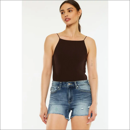 Kancan High Waist Raw Hem Denim Shorts - on Sale Worldwide Shipping