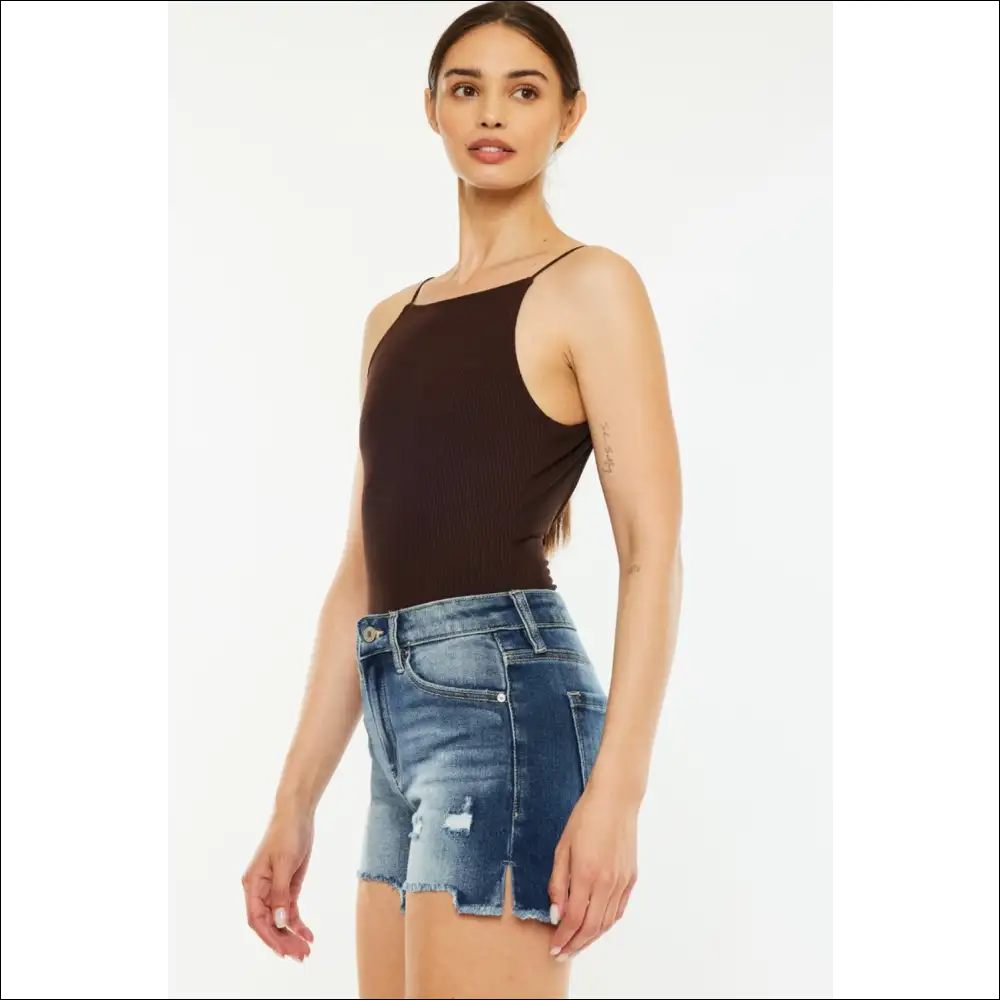 Kancan High Waist Raw Hem Denim Shorts - on Sale Worldwide Shipping