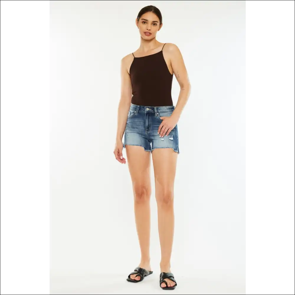 Kancan High Waist Raw Hem Denim Shorts - on Sale Worldwide Shipping