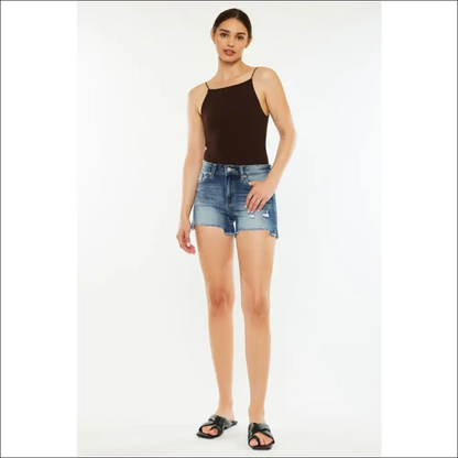 Kancan High Waist Raw Hem Denim Shorts - on Sale Worldwide Shipping