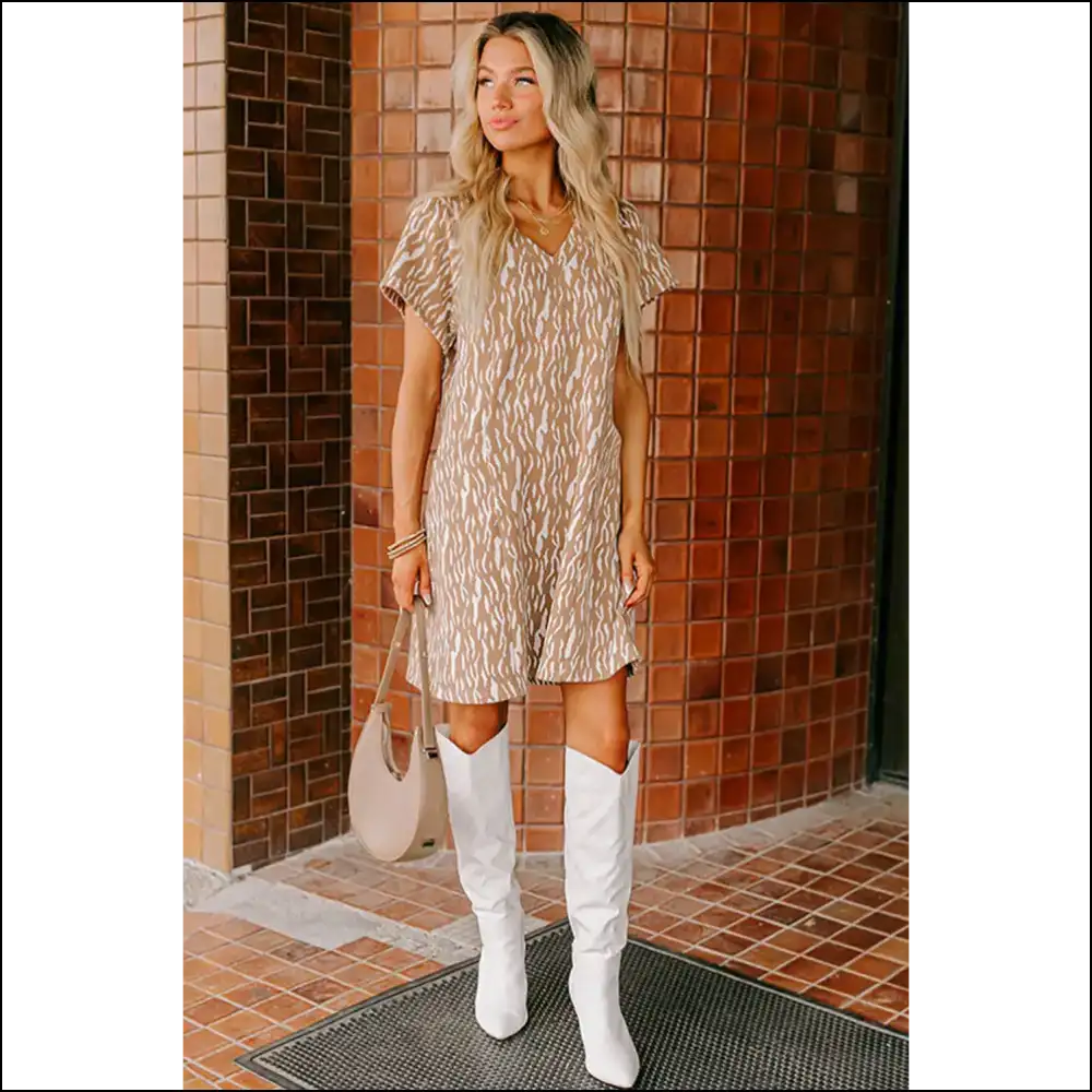 Khaki Abstract Print Dress: Gone Wild at Needful Things 😜 - Short Dresses on Sale Worldwide Shipping