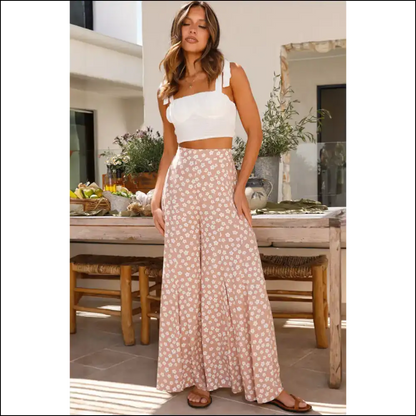 Khaki Boho Floral Pants: Wide Legs Sunshine Ready! 🌼 Needful Things - Pants on Sale Worldwide Shipping