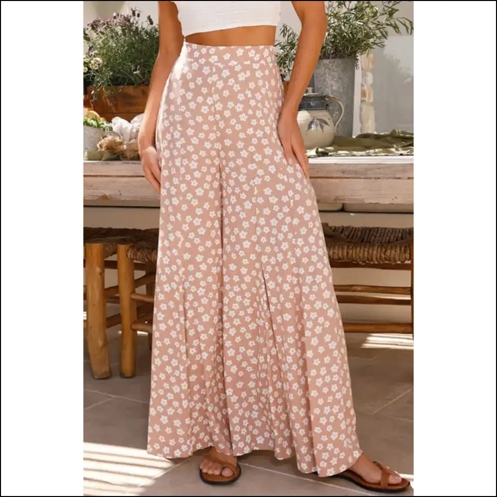 Khaki Boho Floral Pants: Wide Legs Sunshine Ready! 🌼 Needful Things - s - Pants on Sale Worldwide Shipping