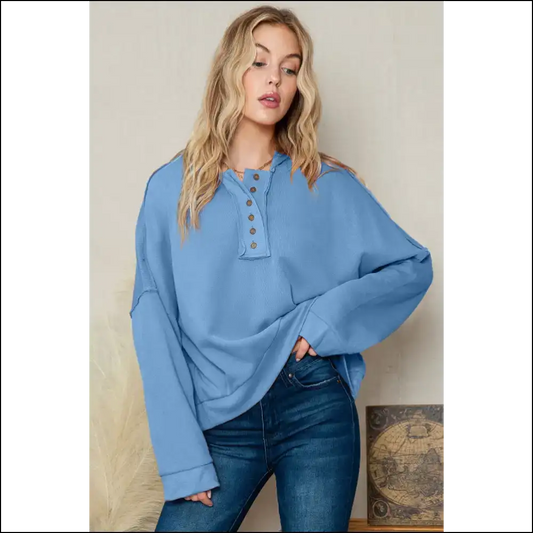 Khaki Casual Button Seam Hoodie: so Comfy It’s Chic Needful Things - Sky Blue / s - Sweatshirts & Hoodies on Sale Worldwide Shipping
