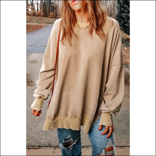 Khaki Drop Shoulder Oversized Sweatshirt: Basic (but Fabulous) - Xxs - Sweatshirts & Hoodies on Sale Worldwide Shipping