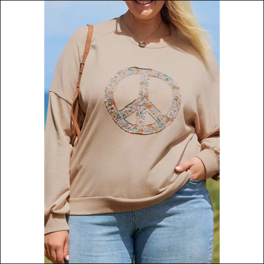Khaki Floral: Pale Peace out Sweatshirt Gorgeous! ?️needful Things - 1x - Plus Size Tops on Sale Worldwide Shipping