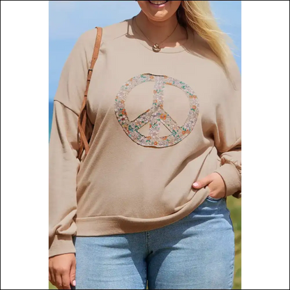 Khaki Floral: Pale Peace out Sweatshirt Gorgeous! ?️needful Things - 1x - Plus Size Tops on Sale Worldwide Shipping
