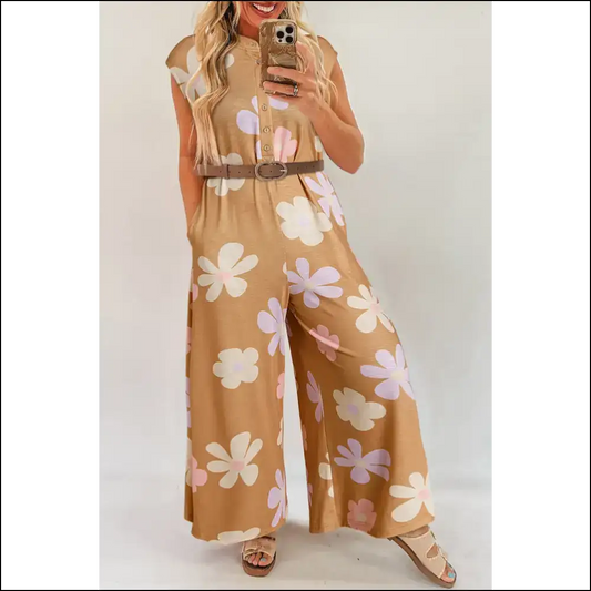 Khaki Floral Print Jumpsuit: Dress Like you Own the Place 🌸 Needful Things - s - Jumpsuits & Rompers on Sale Worldwide Shipping
