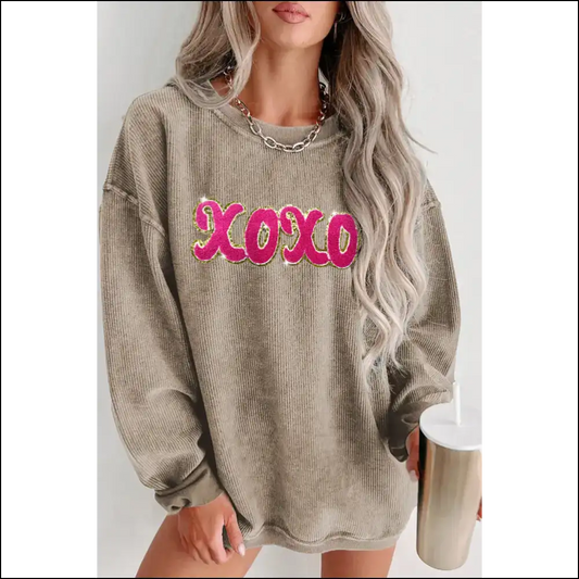 Khaki Glitter Xoxo: so Cozy It’s Basically a Hug 💋 - s - Graphic Sweatshirts & Hoodies on Sale Worldwide Shipping