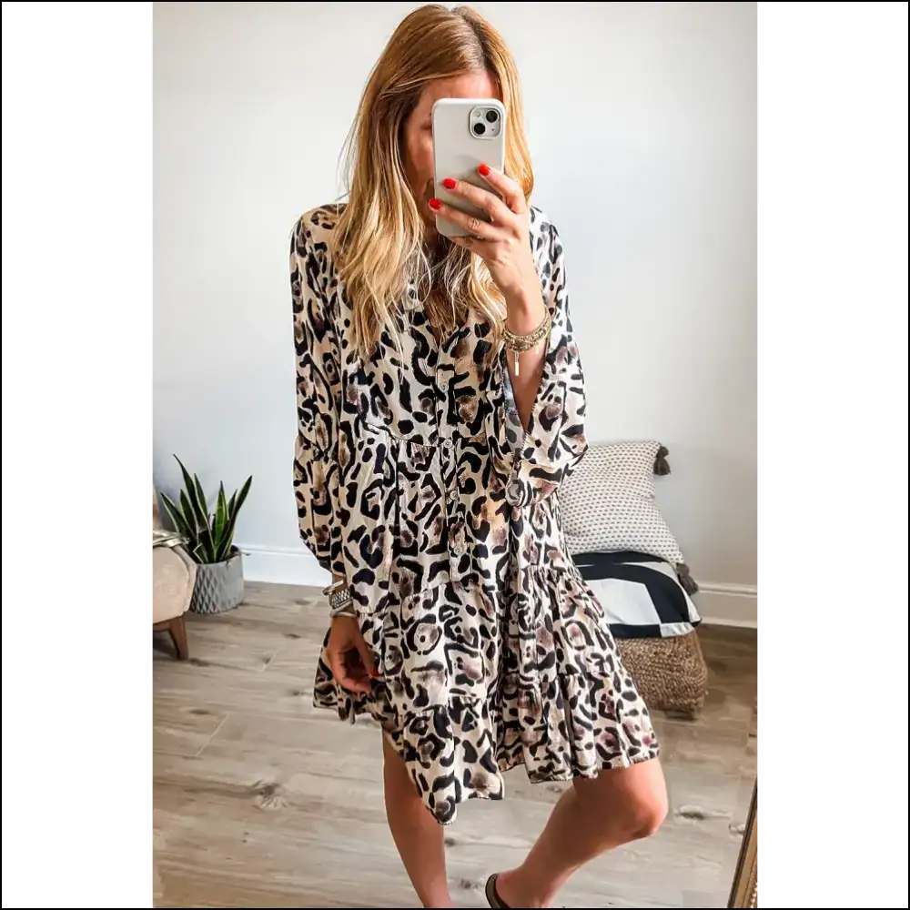 Khaki Leopard Mini Dress: Dangerously Chic! 🐆 Needful Things - Black / s - Short Dresses on Sale Worldwide Shipping
