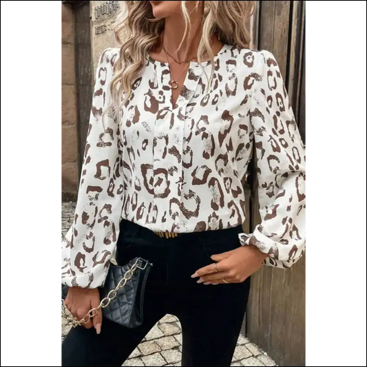 Khaki Leopard Print Blouse Unleash your Inner Fashion Jungle Cat - s - Blouses on Sale Worldwide Shipping
