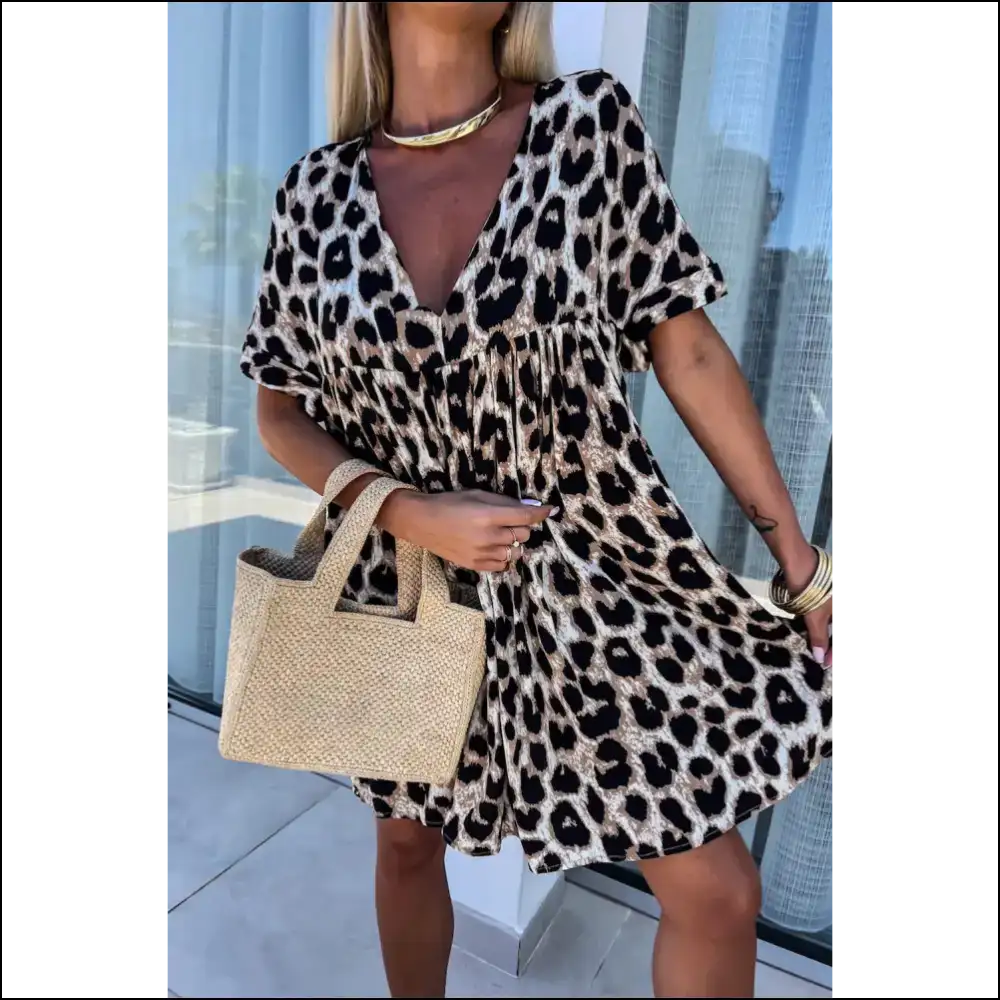 Khaki Leopard Print Mini Dress: Unleash your Inner Party Animal! 🐆 Needful Things - s - Short Dresses on Sale Worldwide Shipping
