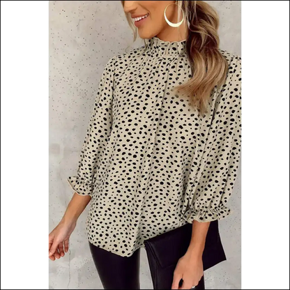 Khaki Leopard Ruffle Sleeve: Unleash your Inner Basic Beast 🐆 Needful Things - s - Blouses on Sale Worldwide Shipping