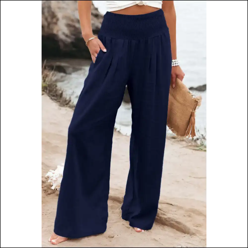 Khaki Pants: Wide Leg High Waist Zero Regrets! Needful Things 🍑 - Blue / s - Pants on Sale Worldwide Shipping