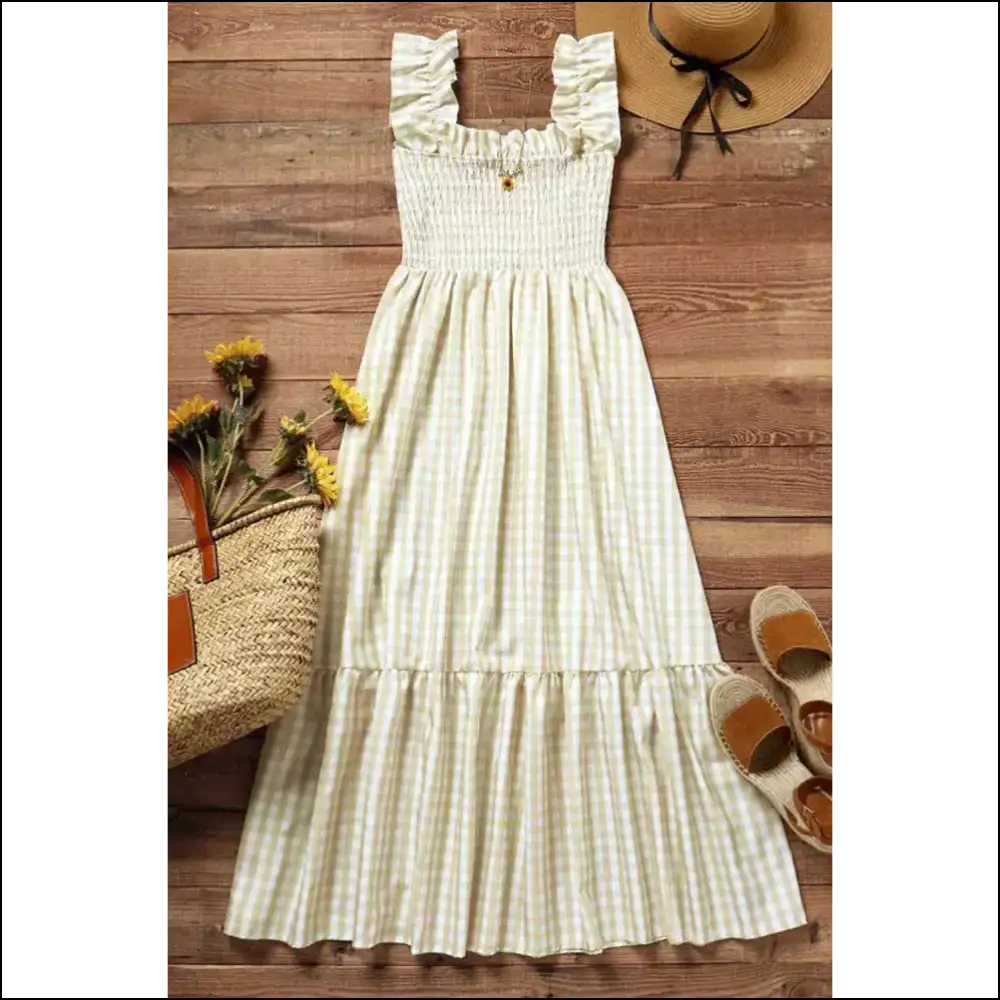 Khaki Plaid Maxi Dress: from Drab to Fab 👗 Needful Things - Dresses on Sale Worldwide Shipping