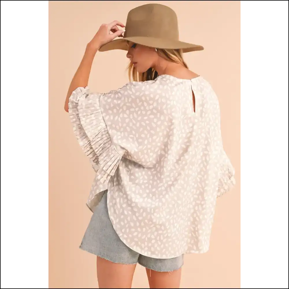 Khaki Spotted Ruffle Sleeve Blouse: Feel Good 💀 Needful Things - Blouses on Sale Worldwide Shipping