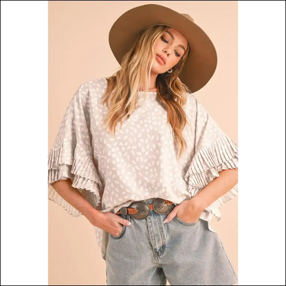 Khaki Spotted Ruffle Sleeve Blouse: Feel Good 💀 Needful Things - Blouses on Sale Worldwide Shipping
