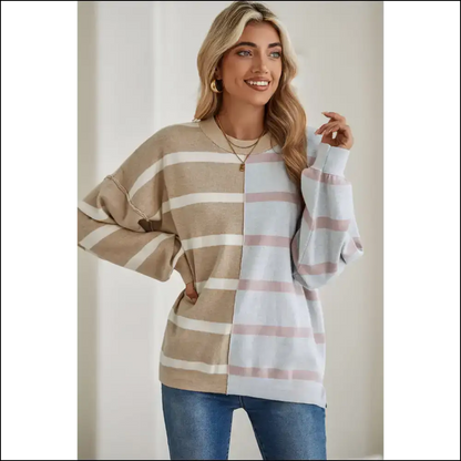 Khaki Stripe Exposed Seam Loose Sweatshirt: Steal Hearts - Sweatshirts & Hoodies on Sale Worldwide Shipping