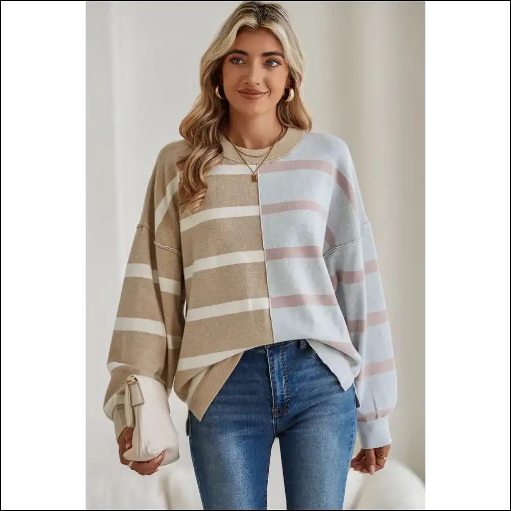Khaki Stripe Exposed Seam Loose Sweatshirt: Steal Hearts - Sweatshirts & Hoodies on Sale Worldwide Shipping